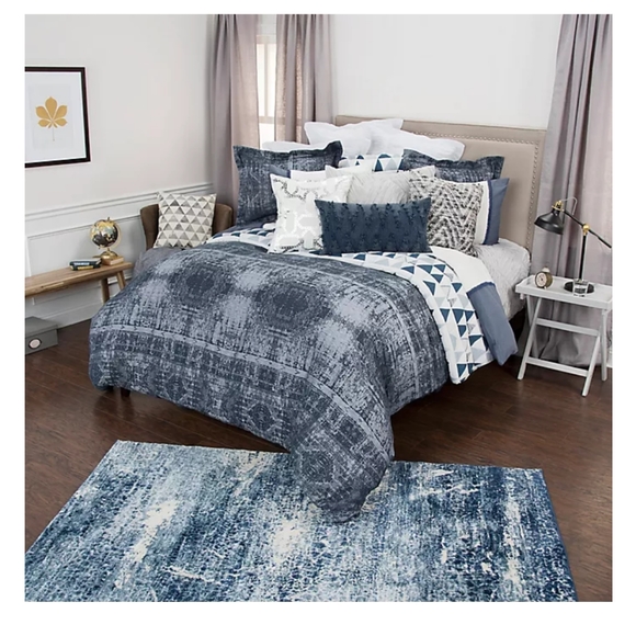Rizzy Home Geometric 3pc 100% Cotton King Duvet Cover Set in Blue $430 - Picture 6 of 12